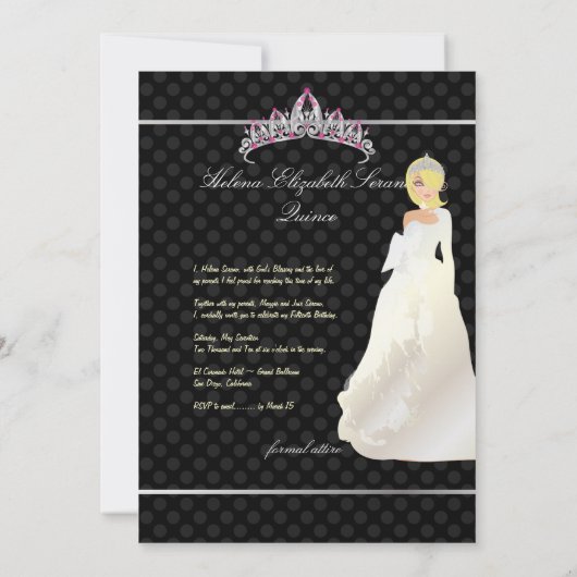 Pix Dezines Quinceañera/Quince años Prinzessin Einladung (Rückseite)