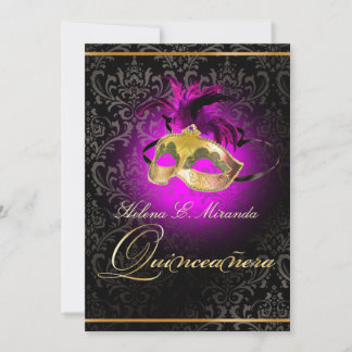 Pix Dezines Quincenera/Magenta/DIY color!!/Damask! Einladung