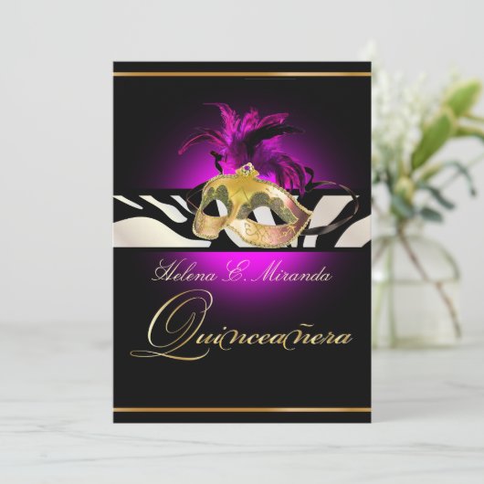 Pix Dezines Quincenera/Magenta Zebra/DIY Farbe!! Einladung (Stehend Vorderseite)