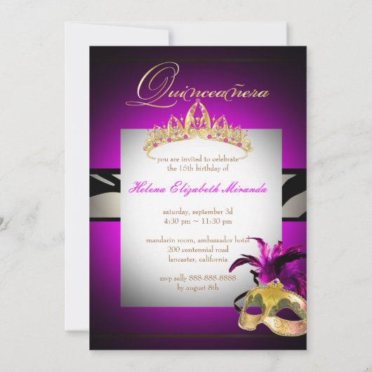 Pix Dezines Quincenera/Magenta Zebra/DIY Farbe!! Einladung (Rückseite)