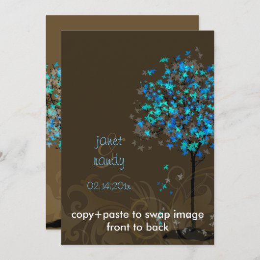 Pix Dezines retro elektrische blaue Ahornbäume Einladung (Vorne/Hinten)