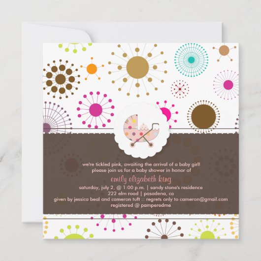 Pix Dezines Retro Stars, Babydusche Einladung (Vorderseite)