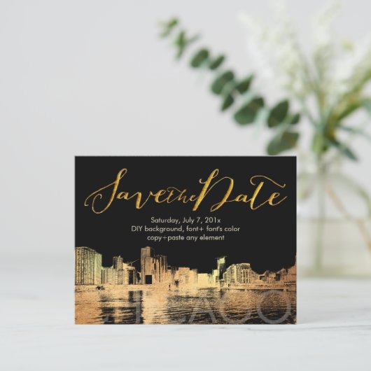 Pix Dezines/Rett Date/Gold/Chicago Ankündigungspostkarte (Stehend Vorderseite)