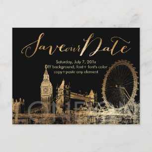 Pix Dezines/Rett Date/Gold/London Skyline Ankündigungspostkarte