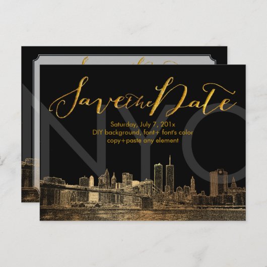 Pix Dezines/Rett Datum/Imitate Gold/NYC Twin Tower Ankündigungspostkarte (Vorne/Hinten)