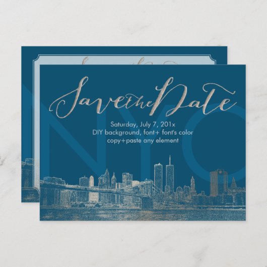 Pix Dezines/Rett Datum/Imitate Silver/NYC Twin Tow Ankündigungspostkarte (Vorne/Hinten)