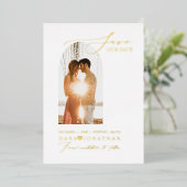 Pix Dezines Rettete unser Date Luxe Calligraphie Folieneinladung (Stehend vorne)