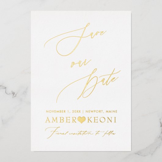 Pix Dezines Rettete unser Date Luxe Calligraphie Folieneinladung (Vorderseite)