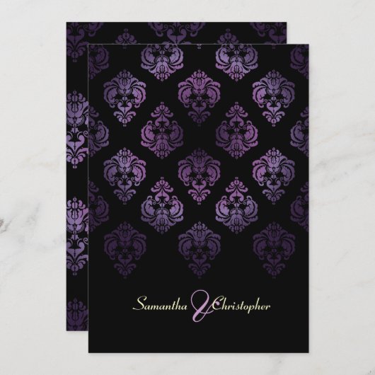 Pix Dezines Rossellini Damask, Lavendel/Schwarz Einladung (Vorne/Hinten)