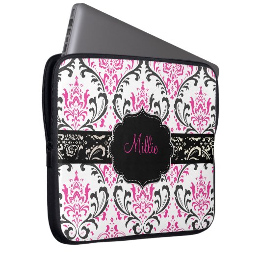 Pix Dezines Rossi Damask/DIY Monogramm+Farbe! Laptopschutzhülle (Vorne Rechts)