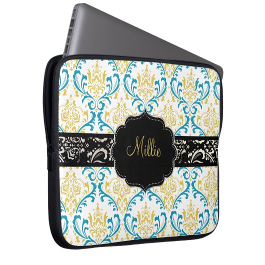 Pix Dezines Rossi Damask/DIY Monogramm+Farbe! Laptopschutzhülle (Vorne Rechts)