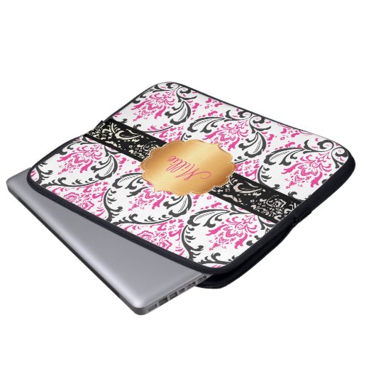 Pix Dezines Rossi Damask/DIY Monogramm+Farbe! Laptopschutzhülle (Vorne Knopf)