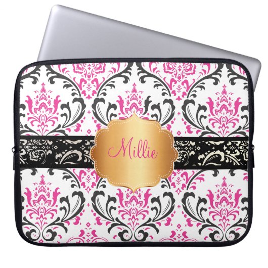 Pix Dezines Rossi Damask/DIY Monogramm+Farbe! Laptopschutzhülle (Vorderseite)