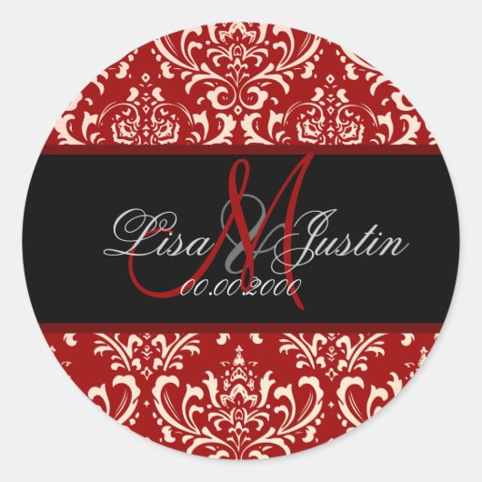 Pix Dezines Rossi Damask, Farbe nach Maß!!!! Runder Aufkleber (Vorderseite)