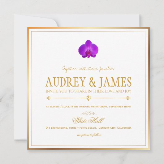 Pix Dezines Royal Lila Orchids/Phalaenopsis Einladung (Rückseite)