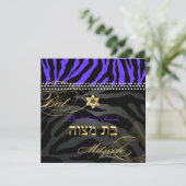 Pix Dezines Royal Lila Zebra Stripes, Bat Mitzvah Einladung (Stehend Vorderseite)