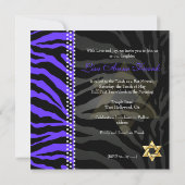 Pix Dezines Royal Lila Zebra Stripes, Bat Mitzvah Einladung (Rückseite)