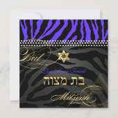 Pix Dezines Royal Lila Zebra Stripes, Bat Mitzvah Einladung (Vorderseite)