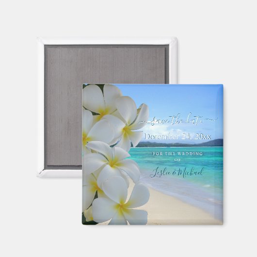 Pix Dezines SAVE THE DATE / STRAND+PLUMERIA LEI Magnet (Vorderseite/Rückseite)