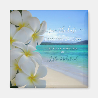 Pix Dezines SAVE THE DATE / STRAND+PLUMERIA LEI Magnet