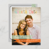 Pix Dezines seafoam+orange Save the Date Ankündigungspostkarte (Vorne/Hinten)