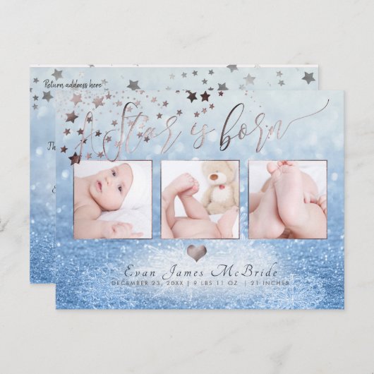 Pix Dezines Star ist Geboren, Snow Bokeh Ankündigungspostkarte (Vorne/Hinten)