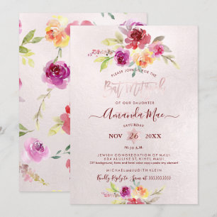Pix Dezines Summer Rose Aquarell Bat Mitzvah Einladung