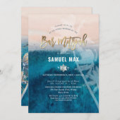 Pix Dezines surft hoch, Palmen, Strand Bar mitzvah Einladung (Vorne/Hinten)