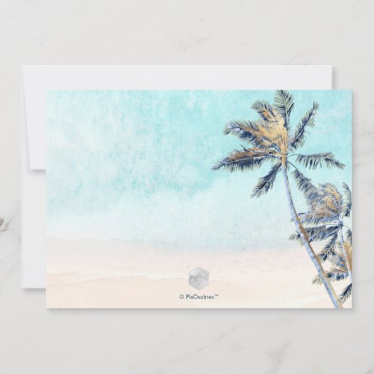 Pix Dezines surft hoch, Palmen, Strandbat mitzvah Einladung (Rückseite)