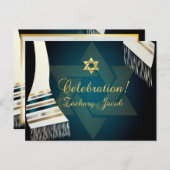 Pix Dezines Tallit Mitzvah Celebration/Aquamarin g Einladungspostkarte (Vorne/Hinten)