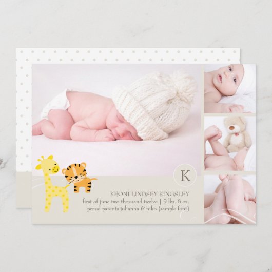 Pix Dezines tiger giraffe Foto Geburtsankündigung Ankündigung (Vorne/Hinten)