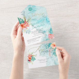 Pix Dezines Tropical Paradise Beach Blume Foliage All In One Einladung