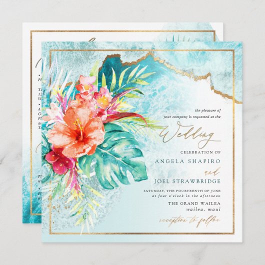 Pix Dezines Tropical Paradise Beach Waves Einladung (Vorne/Hinten)