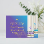 Pix Dezines UAWG Lila/Aqua Tallits/B'nai Mitzvah RSVP Karte (Stehend Vorderseite)