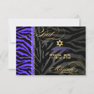 Pix Dezines uAwg Lila Zebra Streifen, Bat Mitzvah RSVP Karte