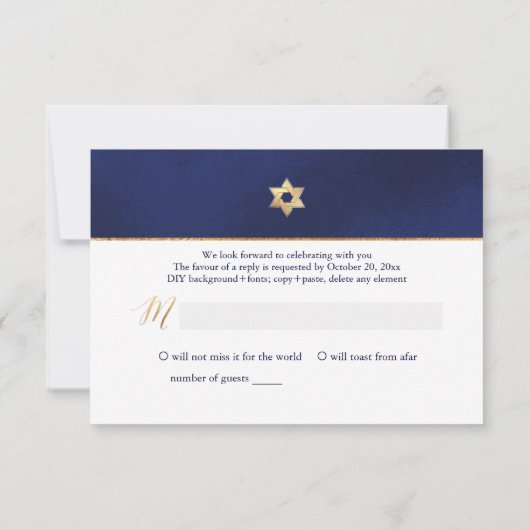 Pix Dezines UAWG minimalist Navy Blue Mitzvah ✡ RSVP Karte (Rückseite)