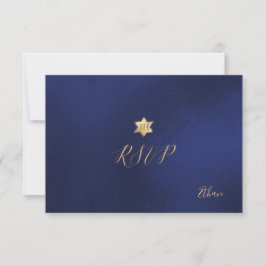 Pix Dezines UAWG minimalist Navy Blue Mitzvah ✡ RSVP Karte