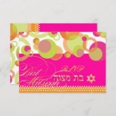 Pix Dezines uAwg/Mod Bubbles, Bat Mitzvah RSVP Karte (Vorne/Hinten)