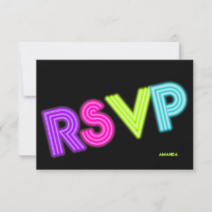 Pix Dezines UAWG Neon Lights Bat Mitzvah ✡ RSVP Karte