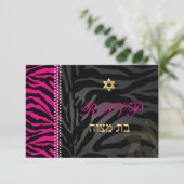 Pix Dezines uAwg Pink Zebra Streifen, Bat Mitzvah RSVP Karte (Stehend Vorderseite)
