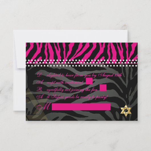 Pix Dezines uAwg Pink Zebra Streifen, Bat Mitzvah RSVP Karte (Rückseite)