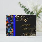 Pix Dezines uAwg Psychedelic Stars, Bar Mitzvah Einladung (Stehend Vorderseite)