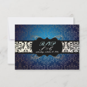 Pix Dezines uAwg Rossi Damask, Mitternachtsblau RSVP Karte