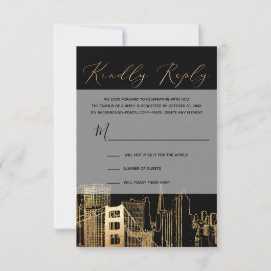 Pix Dezines UAWG San Francisco Skyline/Imitate Gol RSVP Karte (Rückseite)