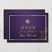 Pix Dezines uAwg Star, Bar Mitzvah/Pflaume+Gold Einladung (Vorne/Hinten)