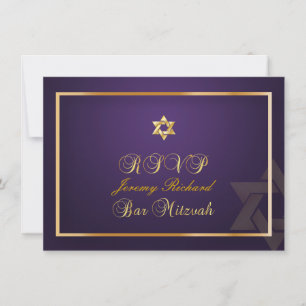 Pix Dezines uAwg Star, Bar Mitzvah/Pflaume+Gold Einladung