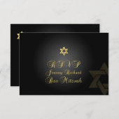 Pix Dezines uAwg Star, Bar Mitzvah/Schwarz+Gold Einladung (Vorne/Hinten)