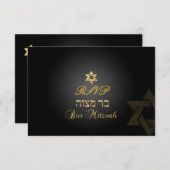 Pix Dezines uAwg Star, Bar Mitzvah/Schwarz+Gold RSVP Karte (Vorne/Hinten)