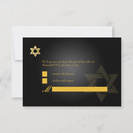 Pix Dezines uAwg Star, Bar Mitzvah/Schwarz+Gold RSVP Karte (Rückseite)