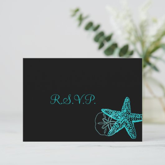 Pix Dezines uAwg Starfish/Beach Hochzeiten RSVP Karte (Stehend Vorderseite)